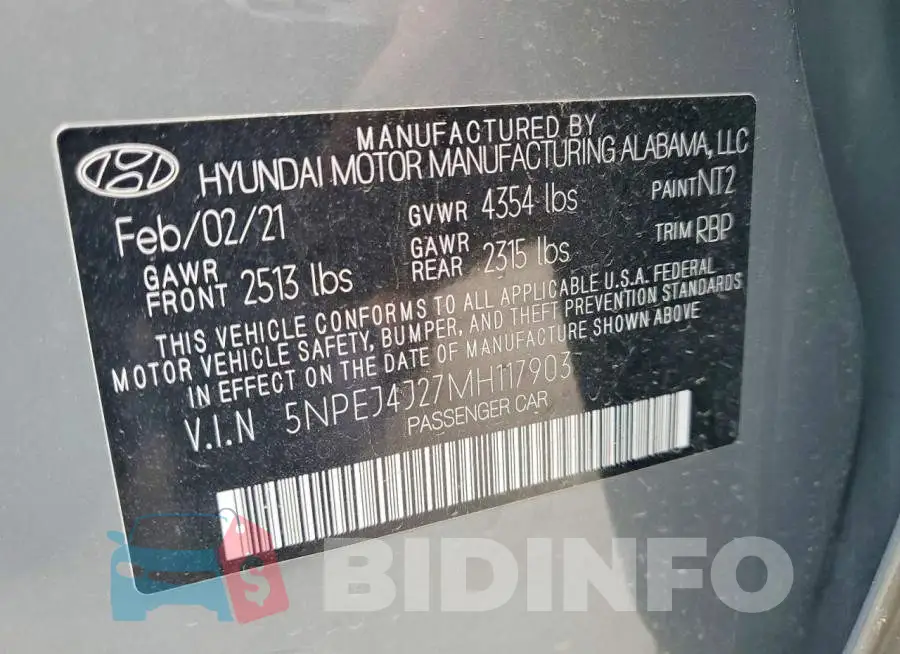5NPEJ4J27MH117903 Photo# 12