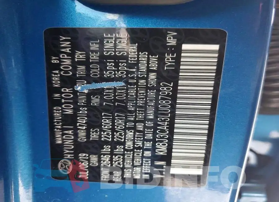 KM8J3CA43LU087982 Photo# 13