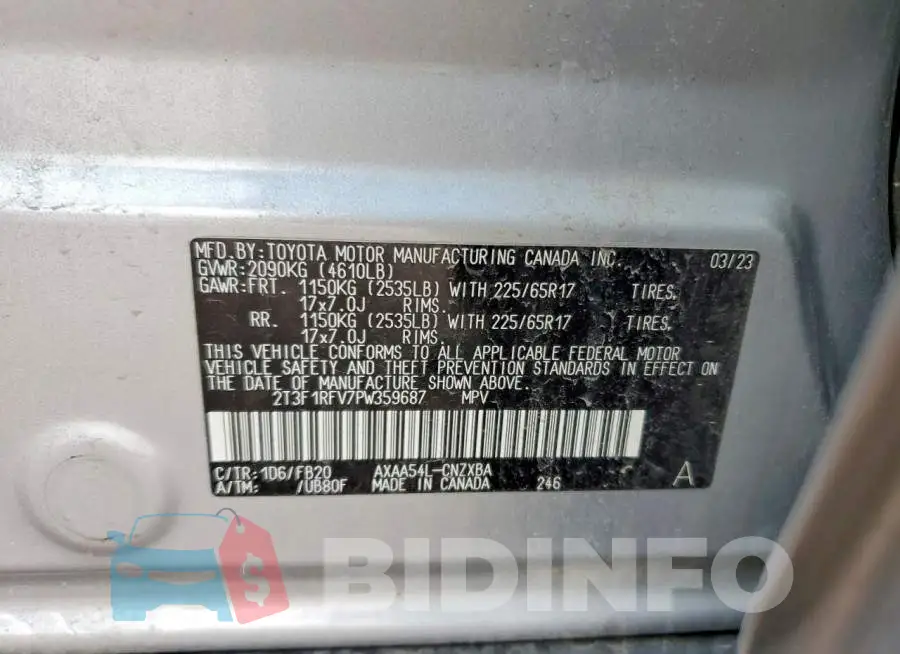 2T3F1RFV7PW359687 Photo# 12