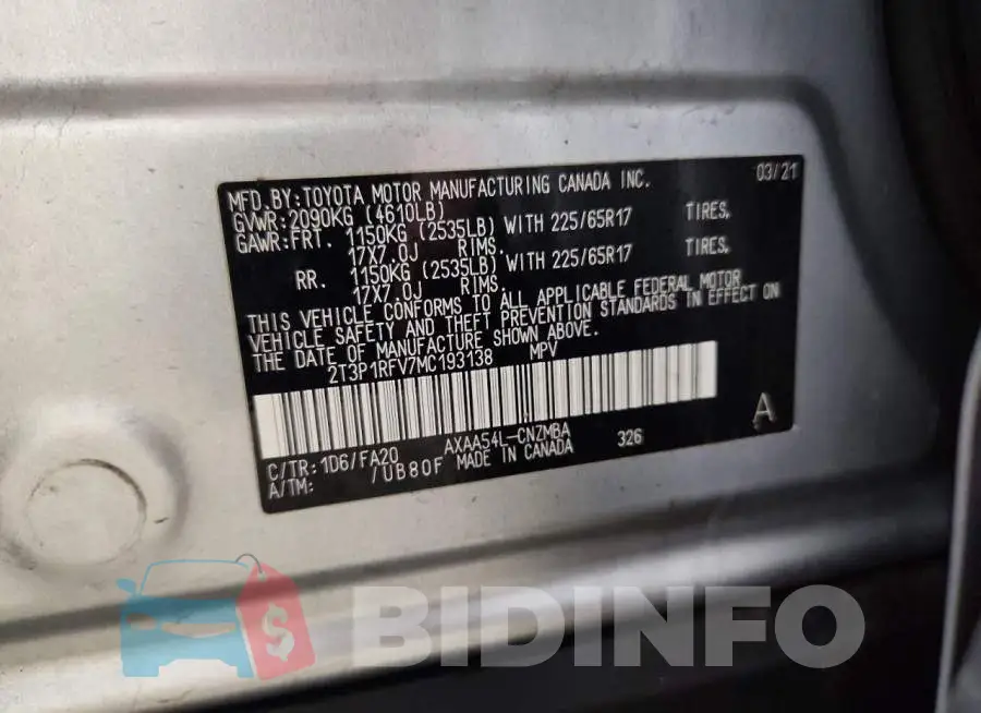 2T3P1RFV7MC193138 Photo# 14
