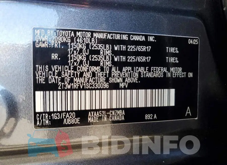 2T3W1RFV1SC330096 Photo# 13