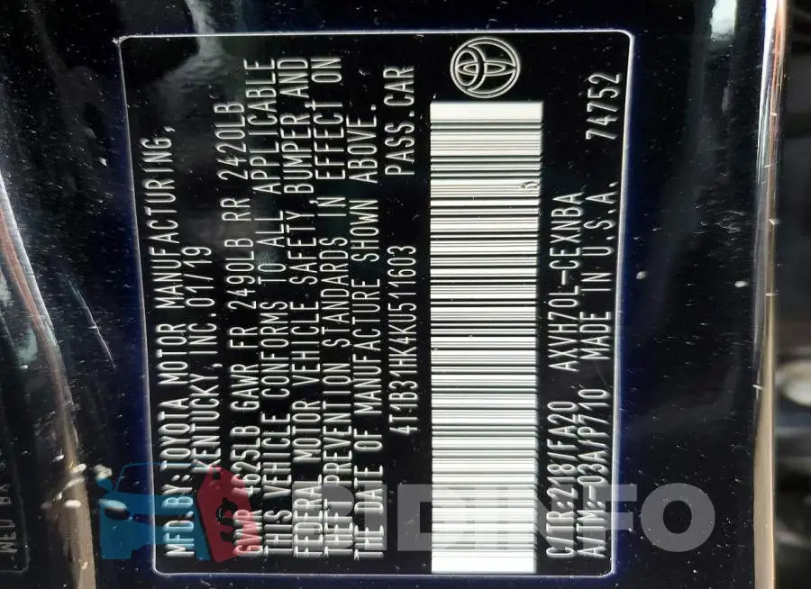 4T1B31HK4KU511603 Photo# 12