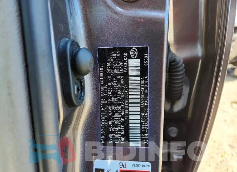 4T1BF1FK8HU694071 Photo# 12