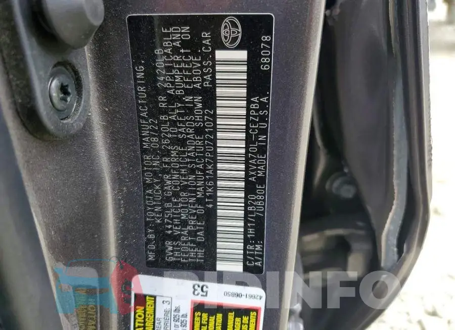 4T1K61AK7PU721072 Photo# 12