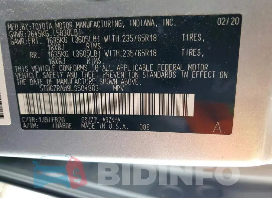 5TDCZRAH9LS504883 Photo# 13