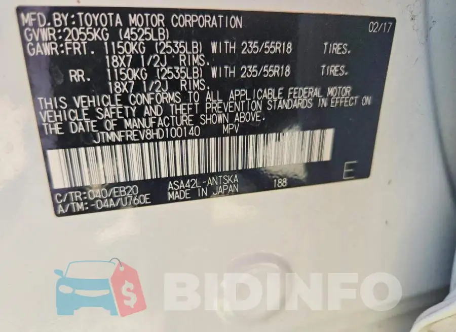 JTMNFREV8HD100140 Photo# 14