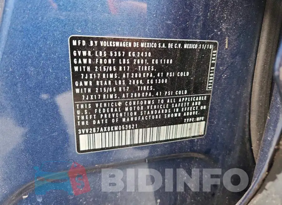3VV2B7AX8KM053621 Photo# 12