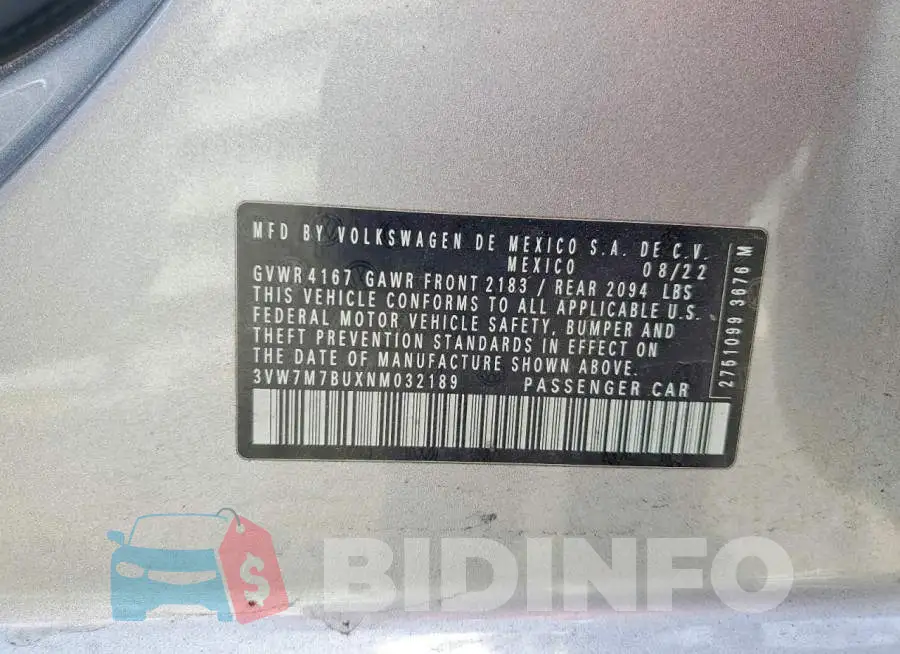3VW7M7BUXNM032189 Photo# 12