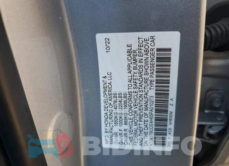 19UDE4H65PA010273 Photo# 12