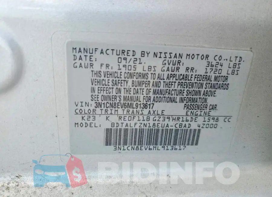 3N1CN8EV6ML913617 Photo# 12