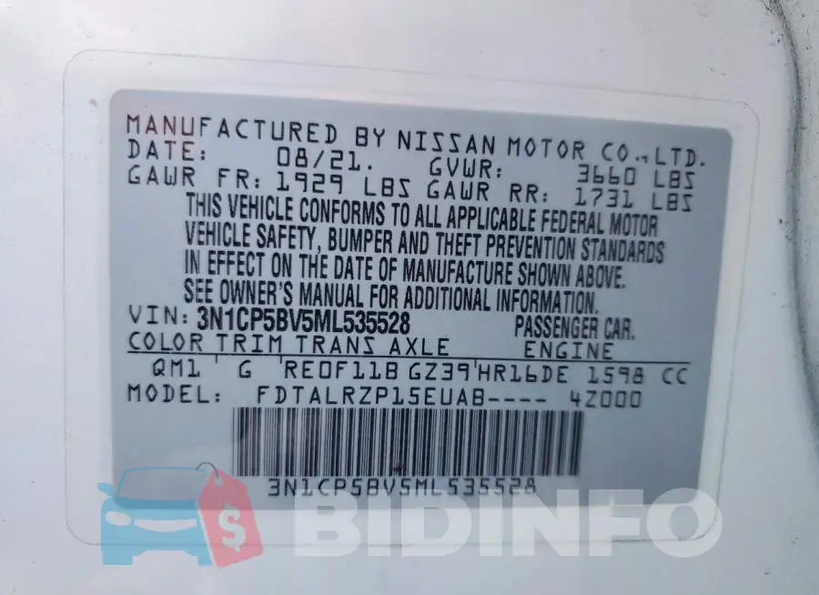 3N1CP5BV5ML535528 Photo# 14