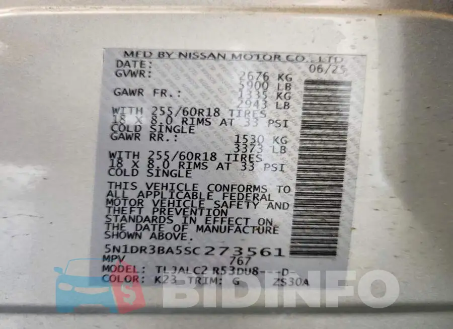 5N1DR3BA5SC273561 Photo# 14