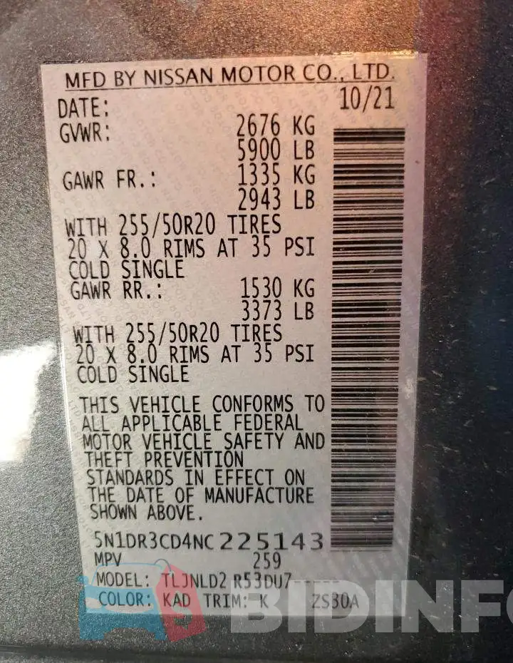 5N1DR3CD4NC225143 Photo# 13