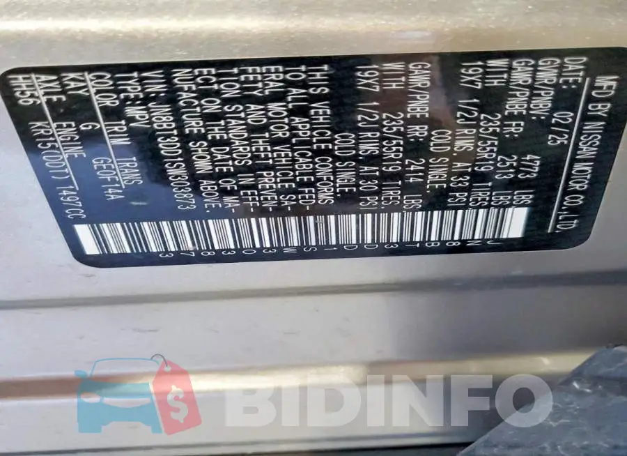 JN8BT3DD1SW303873 Photo# 13