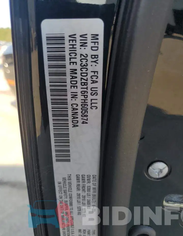2C3CDZBT6PH605874 Photo# 12
