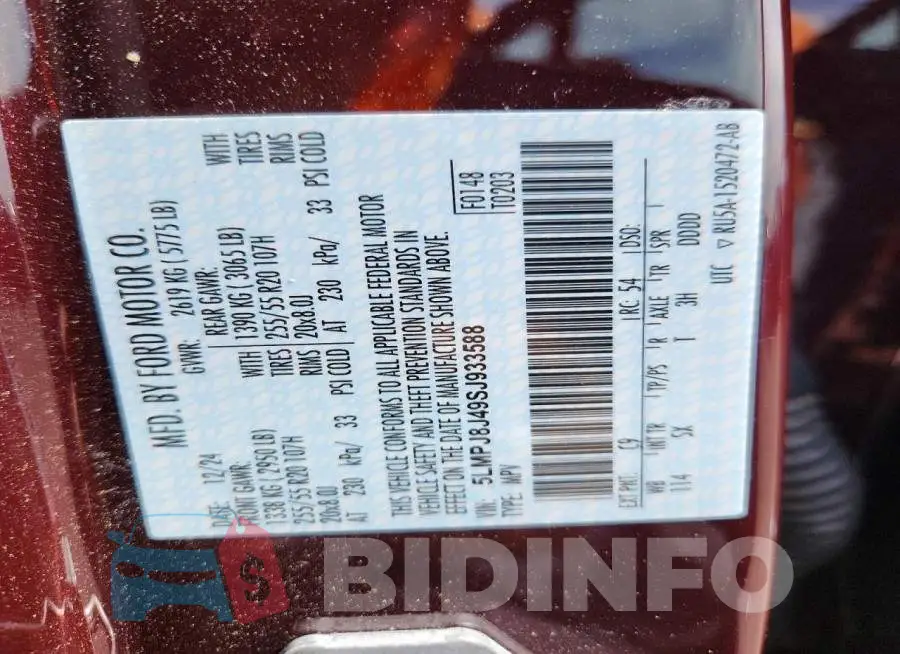 5LMPJ8J49SJ933588 Photo# 13