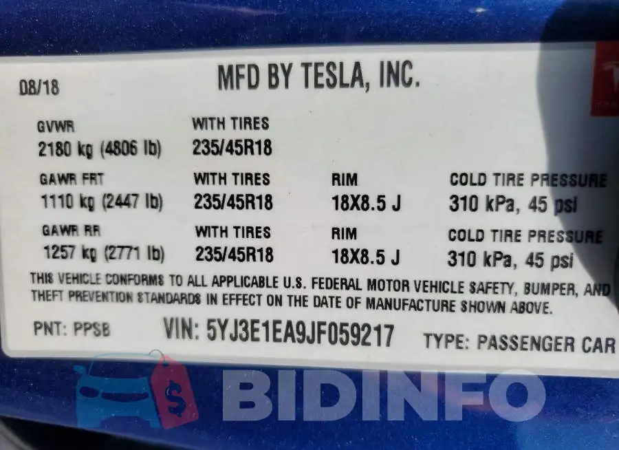 5YJ3E1EA9JF059217 Photo# 13