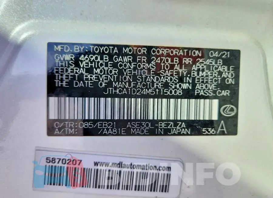 JTHCA1D24M5115008 Photo# 12