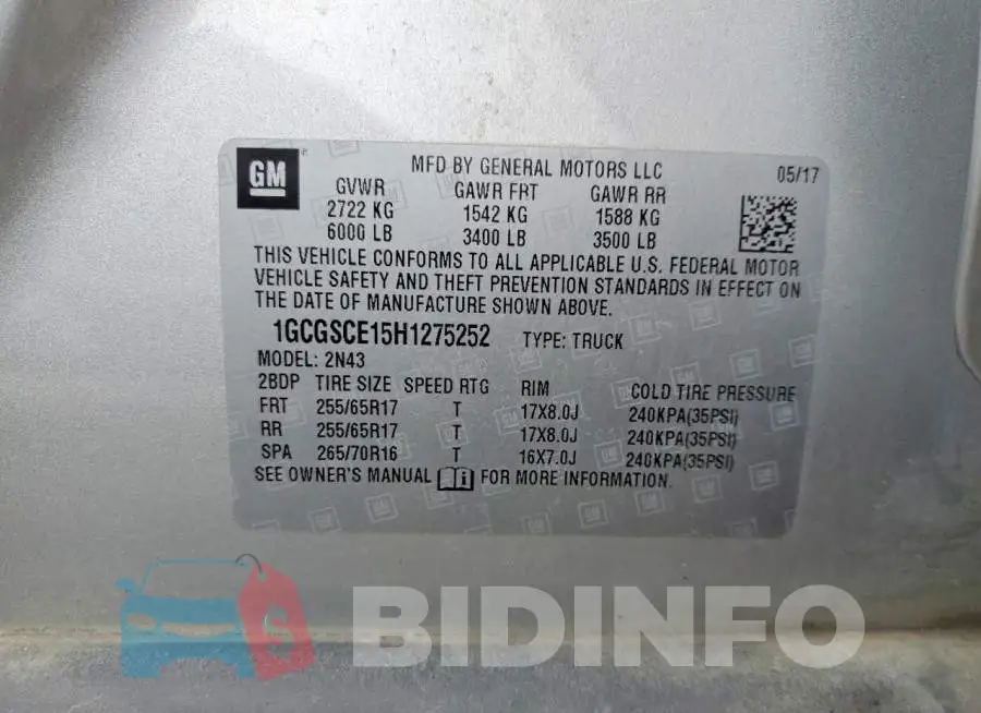 1GCGSCE15H1275252 Photo# 12
