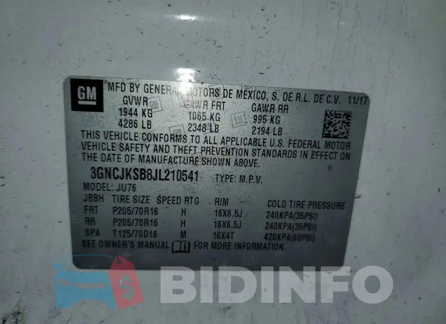3GNCJKSB8JL210541 Photo# 12