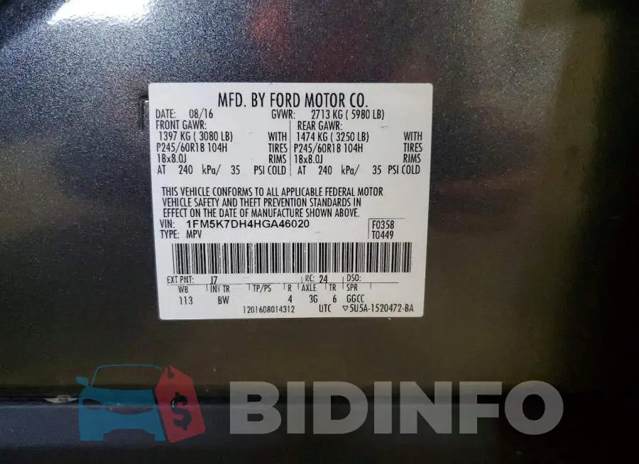 1FM5K7DH4HGA46020 Photo# 13