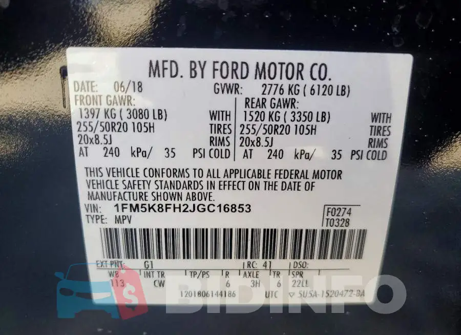 1FM5K8FH2JGC16853 Photo# 14