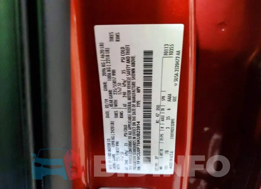 1FMCU0F76KUB23914 Photo# 13