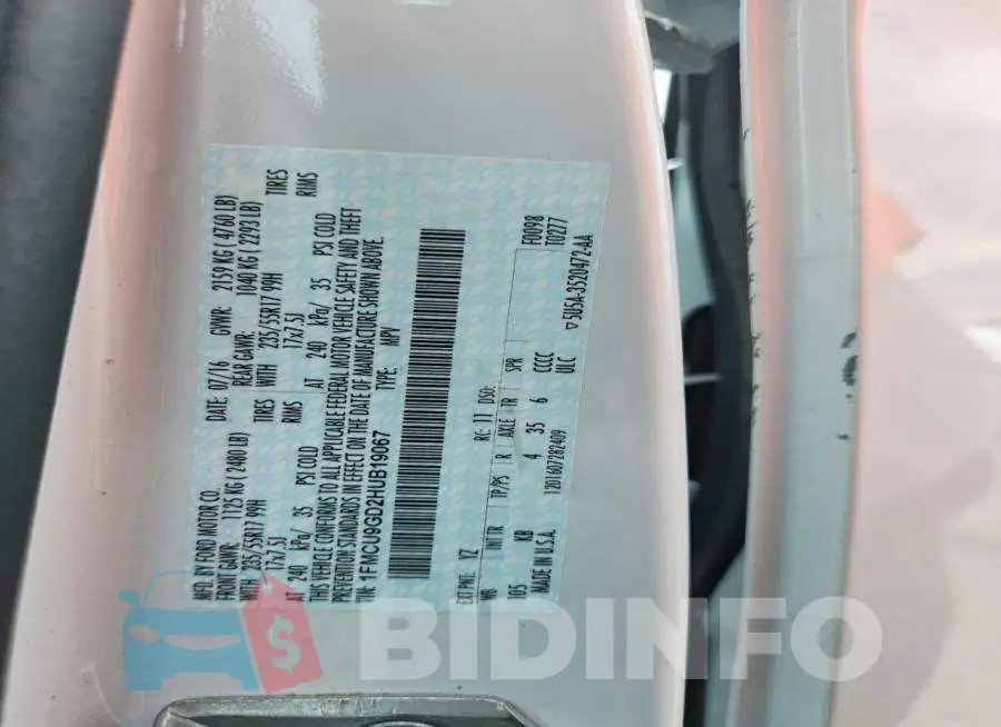 1FMCU9GD2HUB19067 Photo# 12