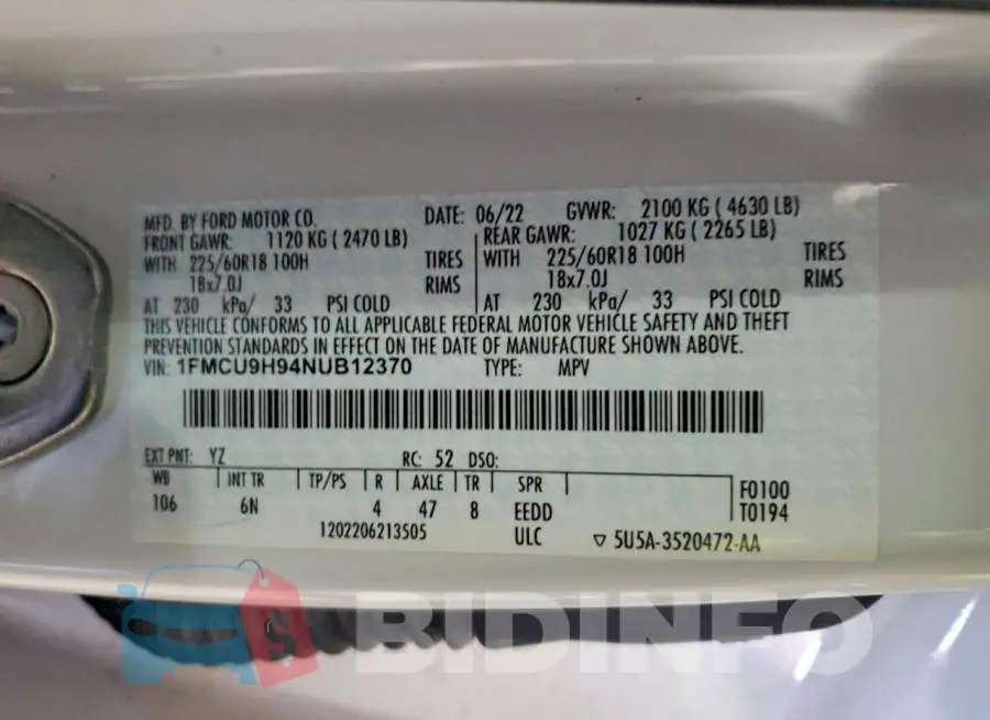 1FMCU9H94NUB12370 Photo# 13