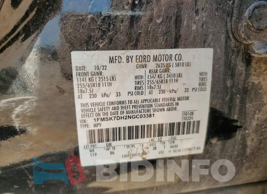 1FMSK7DH2NGC03381 Photo# 14