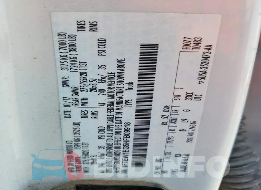 1FTEW1EG5HFB09918 Photo# 12