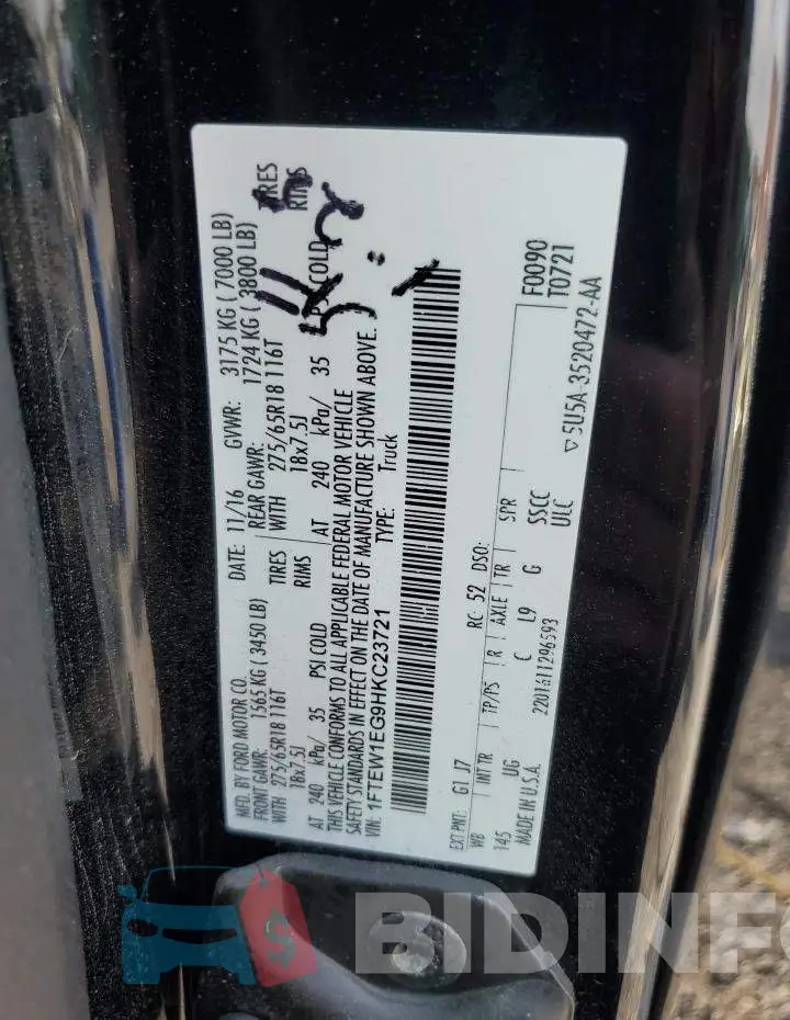 1FTEW1EG9HKC23721 Photo# 12