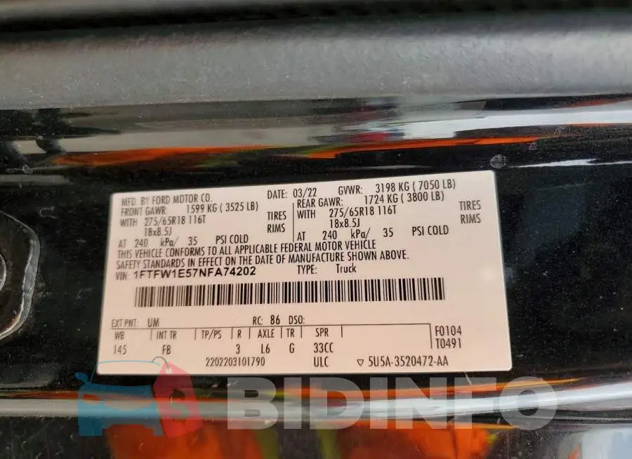 1FTFW1E57NFA74202 Photo# 12