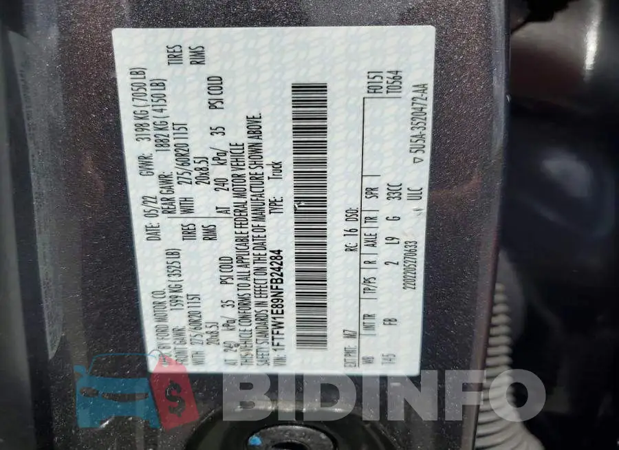1FTFW1E89NFB24284 Photo# 12