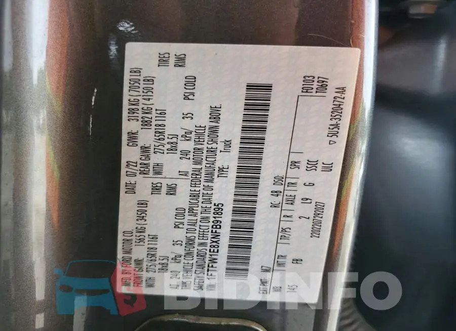 1FTFW1E8XNFB91895 Photo# 12