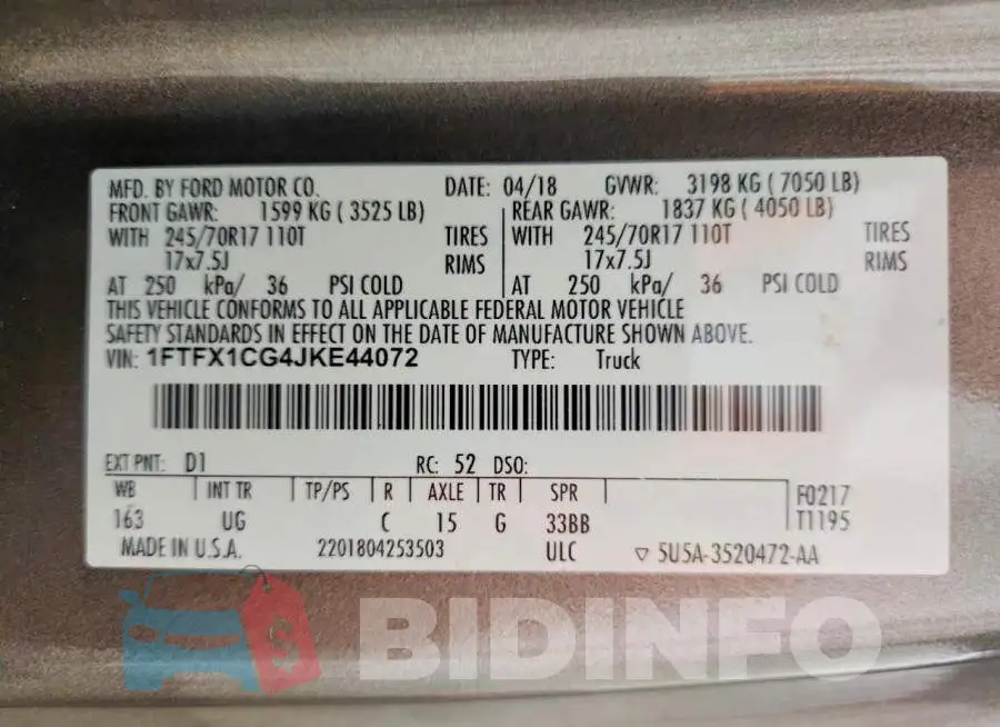 1FTFX1CG4JKE44072 Photo# 12