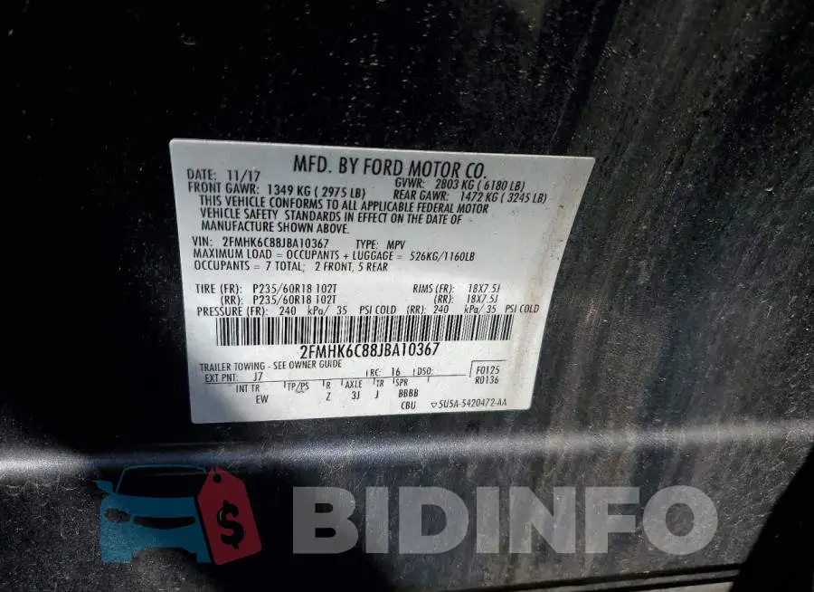2FMHK6C88JBA10367 Photo# 13