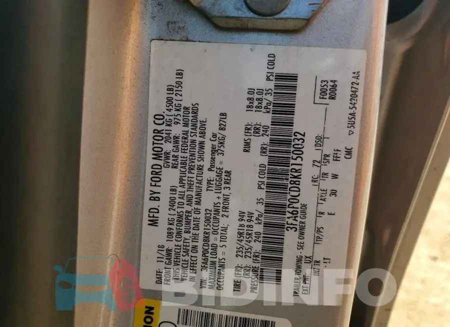 3FA6P0CD8KR150032 Photo# 12