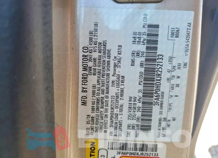 3FA6P0HDXJR252133 Photo# 12