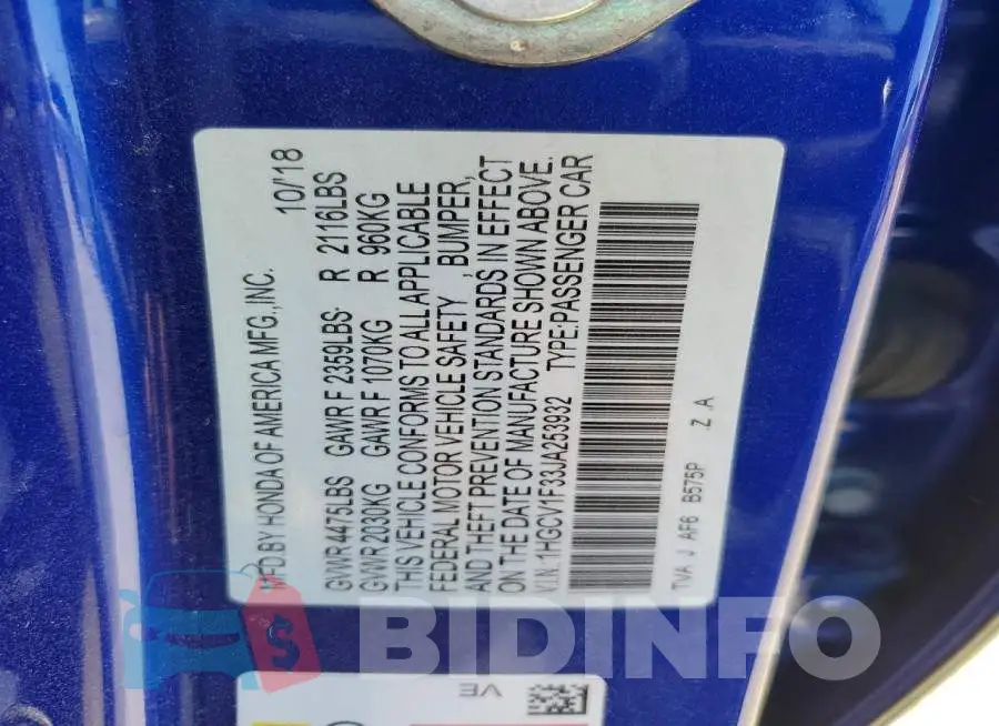 1HGCV1F33JA253932 Photo# 12