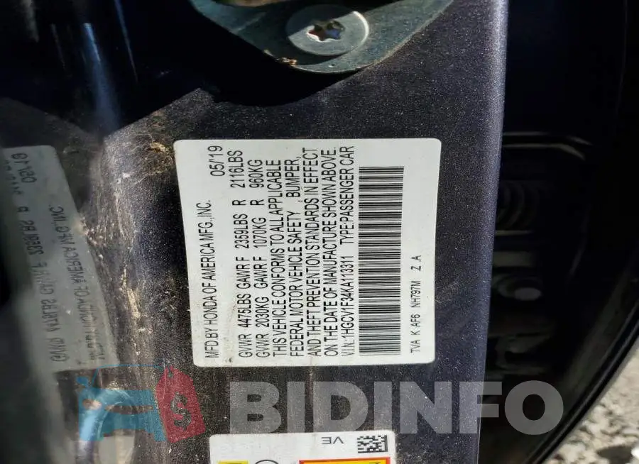 1HGCV1F34KA113311 Photo# 12