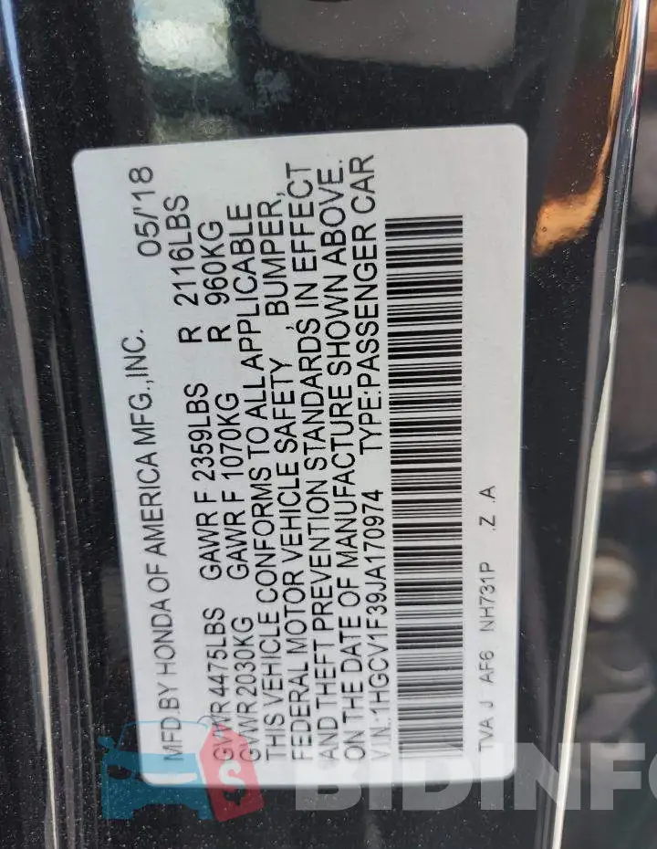 1HGCV1F39JA170974 Photo# 13