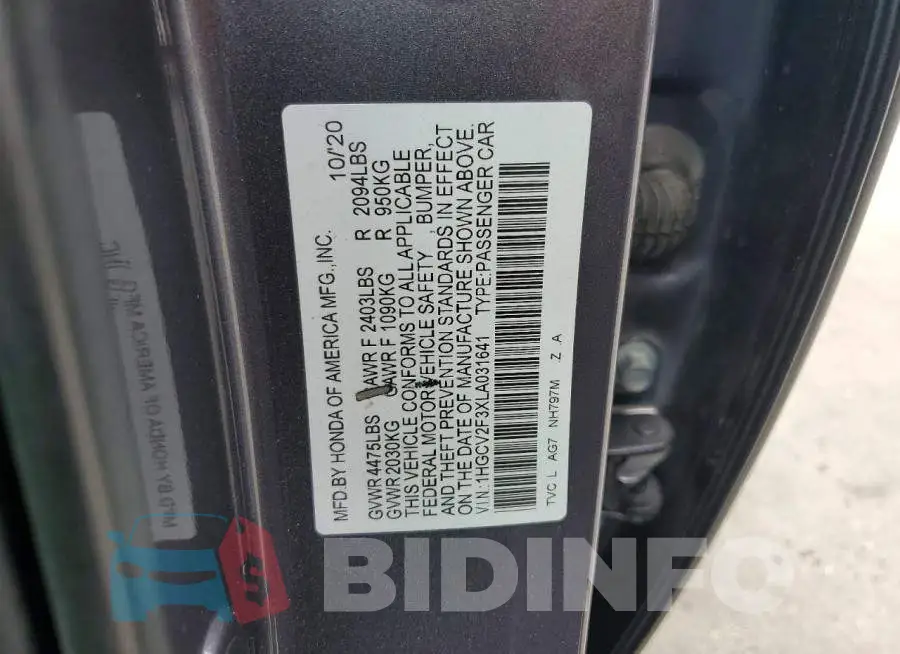1HGCV2F3XLA031641 Photo# 12