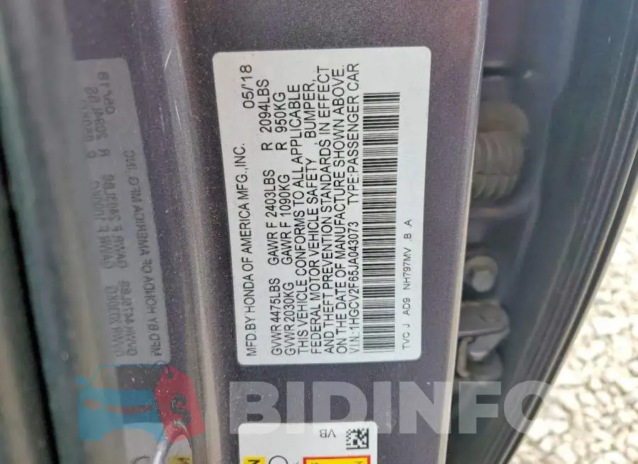 1HGCV2F65JA043073 Photo# 12