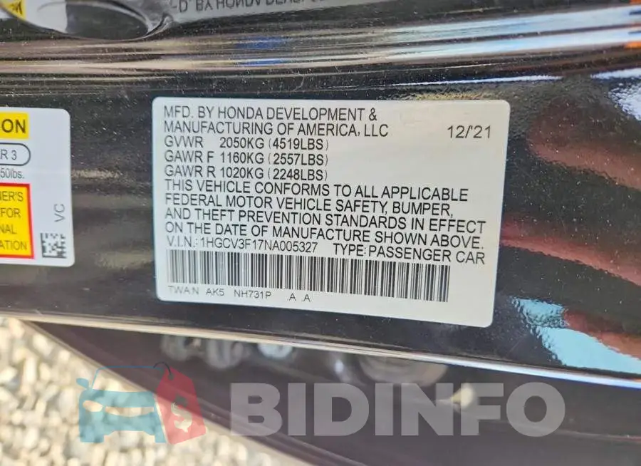 1HGCV3F17NA005327 Photo# 13