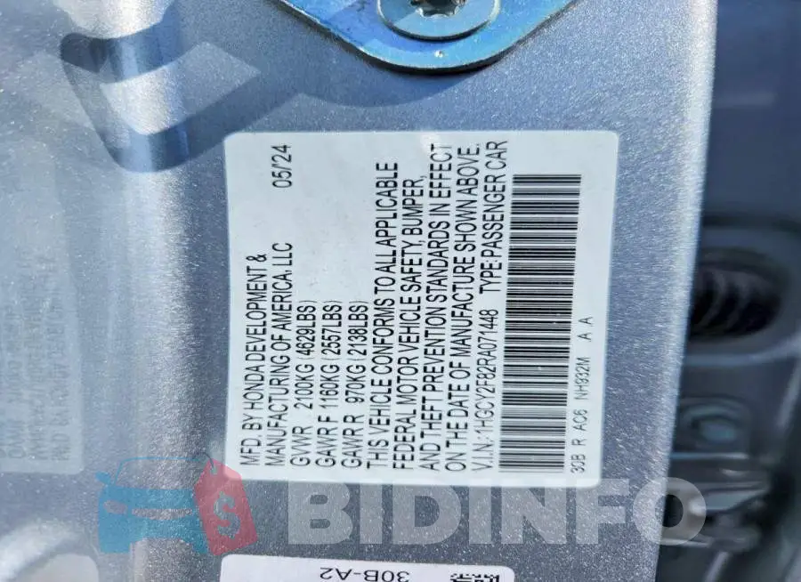 1HGCY2F82RA071448 Photo# 12