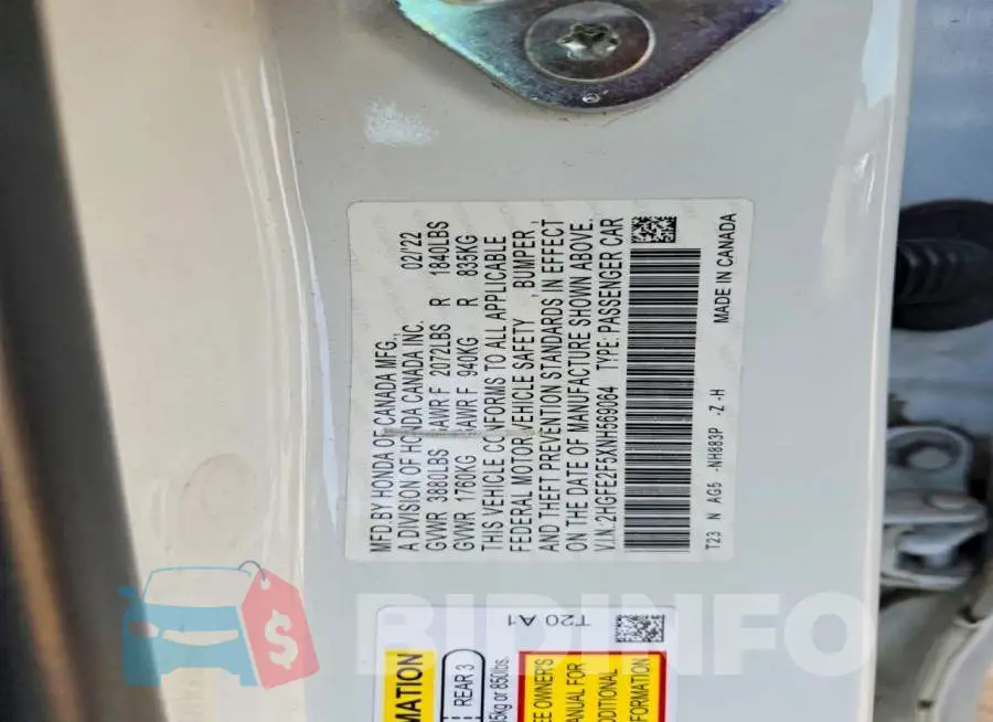 2HGFE2F5XNH569064 Photo# 12