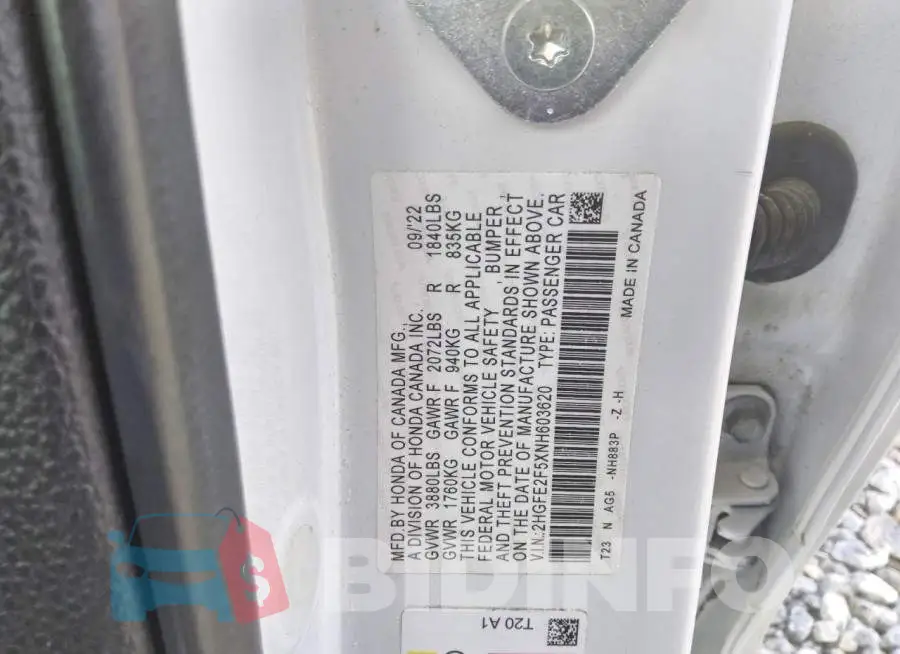 2HGFE2F5XNH603620 Photo# 12