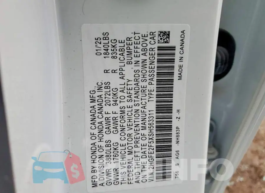 2HGFE2F5XSH563311 Photo# 12