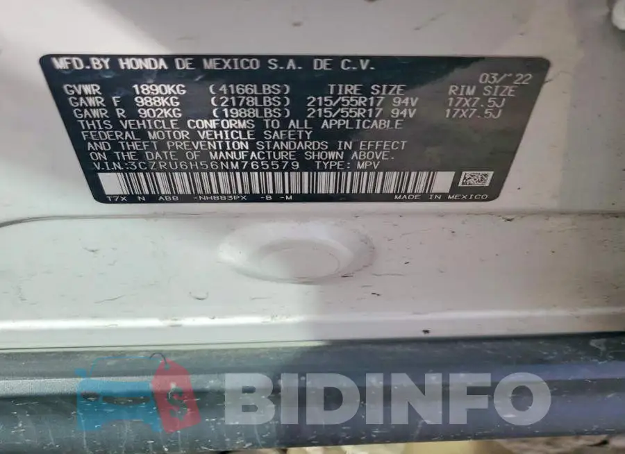 3CZRU6H56NM765579 Photo# 13